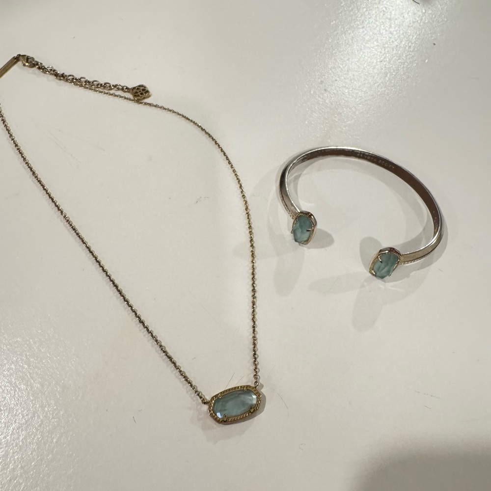 Kendra Scott Gold Necklace & Bracelet Set with Teal Stone
